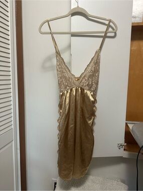 Gold Lace Satin Chemise Slip